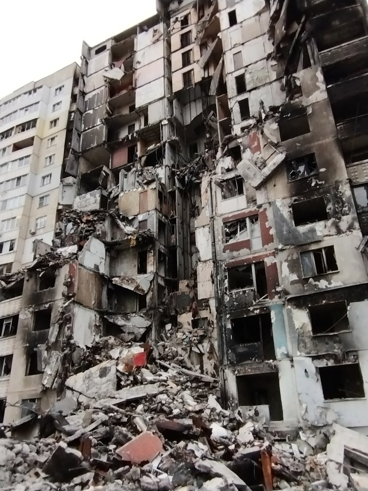 Destroyed building in Kharkiv, Ukraine.