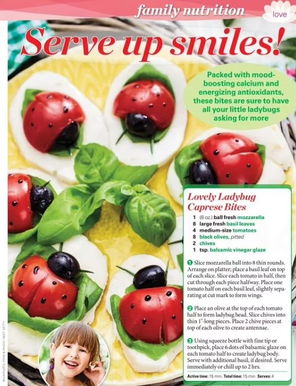 Ladybug Caprese Bruschetta’ – The US lifestyle magazine First For Women also published a similar recipe in 2018