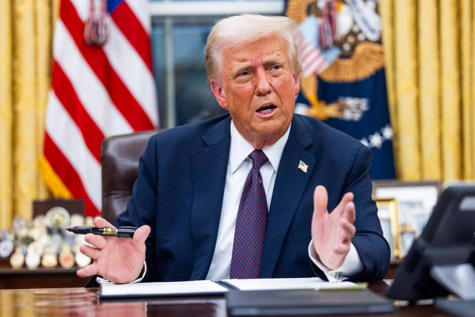 President Trump speaking in the Oval Office.