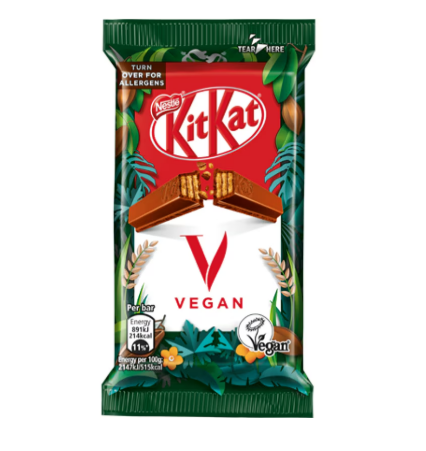 Vegan KitKat chocolate bar wrapper.