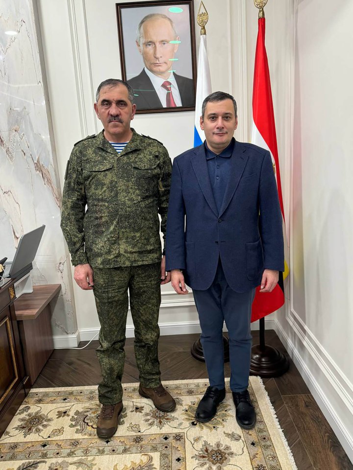 Putin has sent the tough Army General Yunus-Bek Yevkurov (left) to Kursk as Ukraine stages a surprise military advance