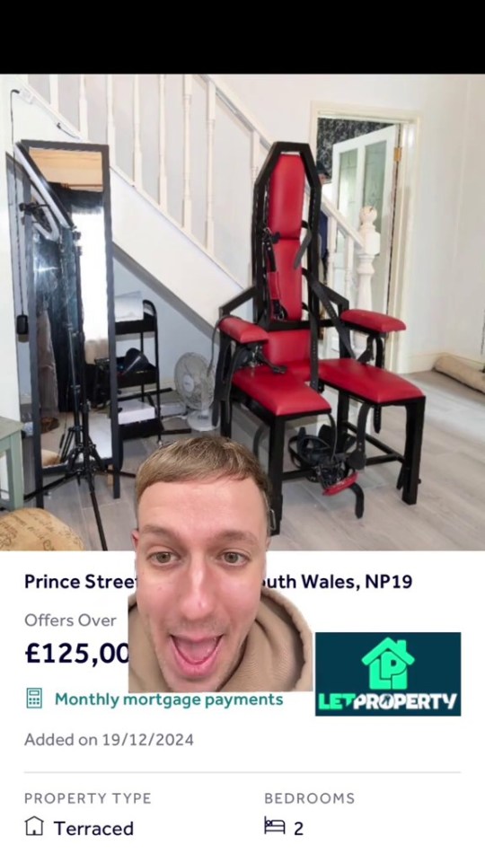 A red BDSM chair in a house for sale.