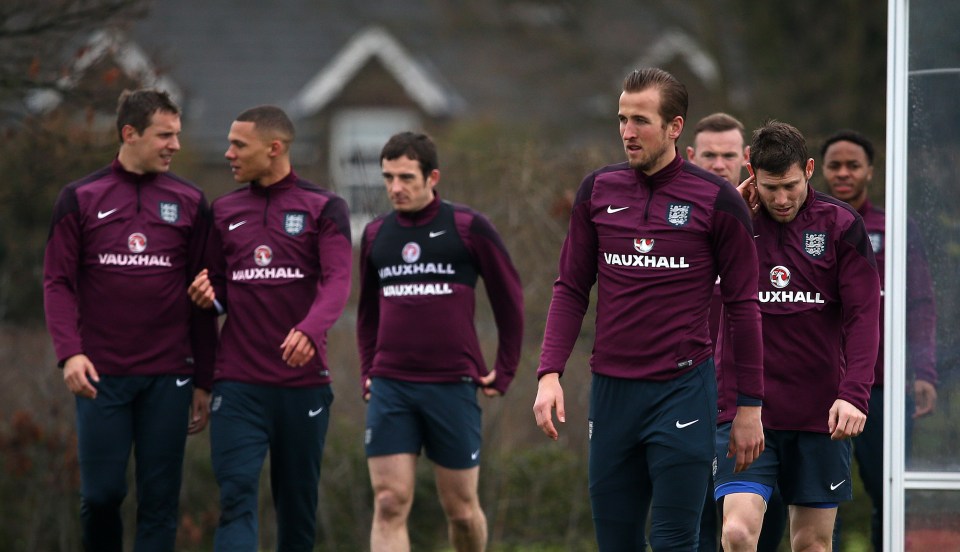 Wayne Rooney and Harry Kane at a Tottenham Hotspur training session.