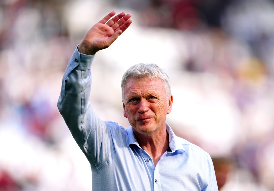 David Moyes, West Ham United manager, waves to fans.