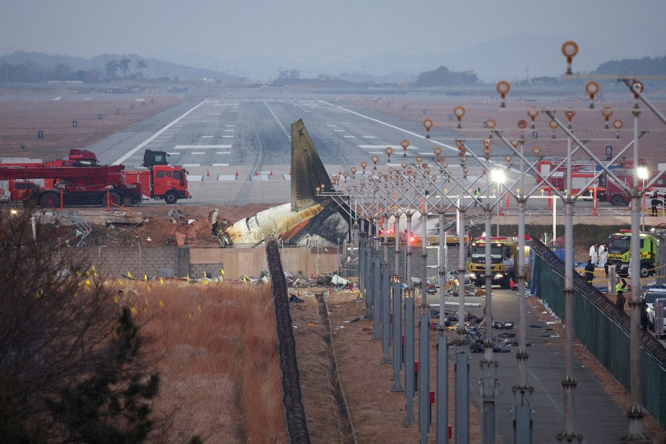 Wreckage of a Jeju Air plane after a runway crash.