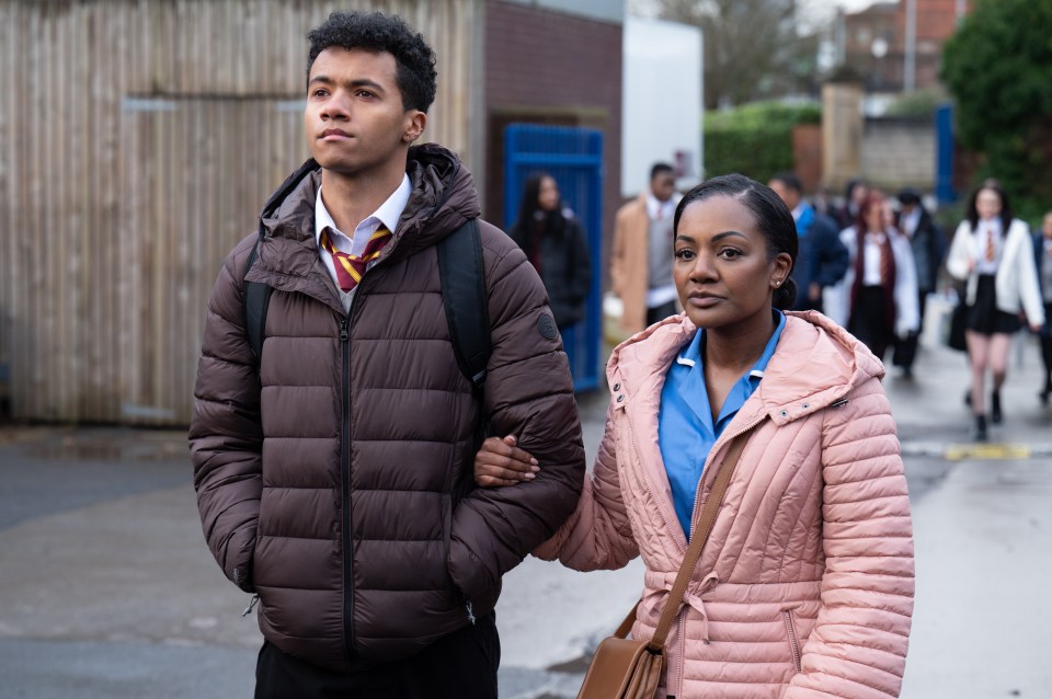 Still image from Waterloo Road series 15 showing Ashton and Celine.