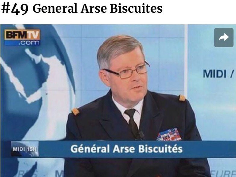 Screenshot of a boredpanda.com page showing a news clip of a man and the text "#49 General Arse Biscuites".