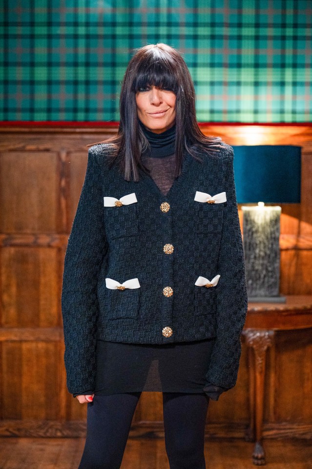 Claudia Winkleman in a black jacket.