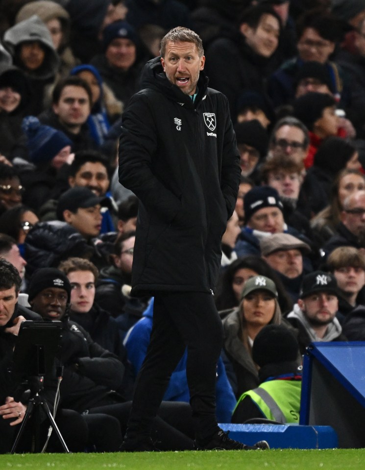 Graham Potter, West Ham manager, at Stamford Bridge.