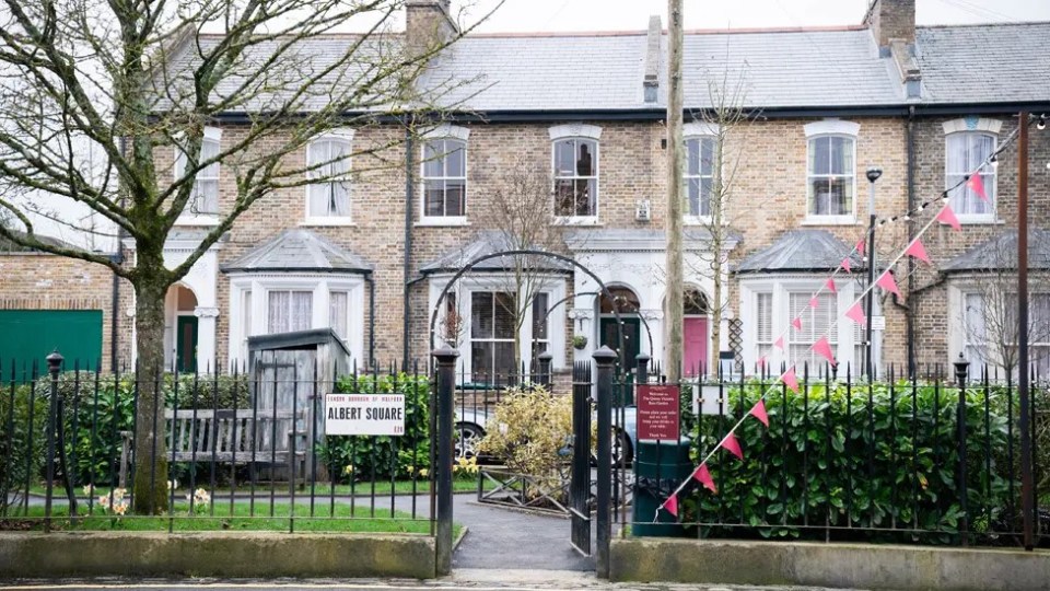 Row of brick houses in Albert Square.