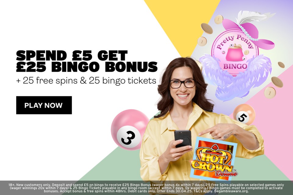 Spend £5, get £25 bingo bonus + 25 free spins & 25 bingo tickets.  Play now.