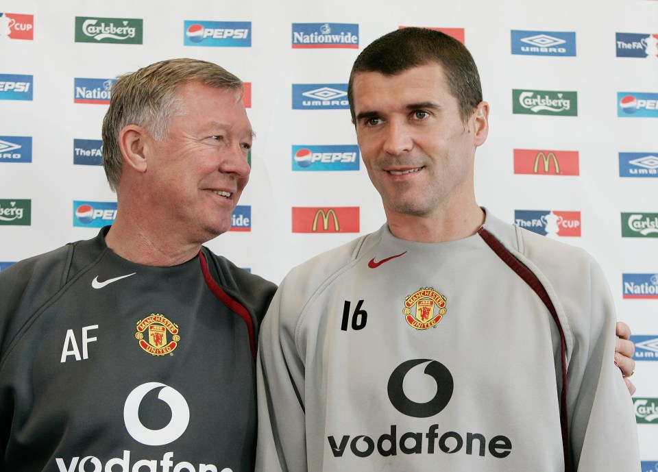 Sir Alex Ferguson and Roy Keane at a Manchester United press conference.