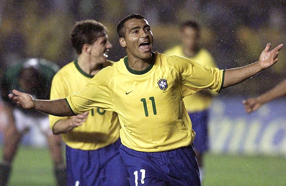 Romario, the 1994 World Cup winner, celebrating a goal.