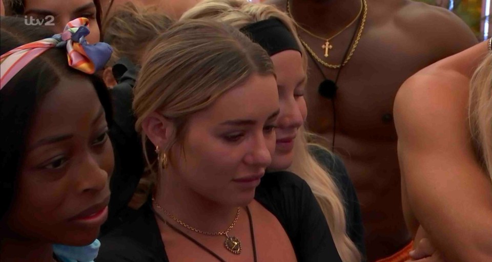 Screenshot of Love Island contestants reacting emotionally.