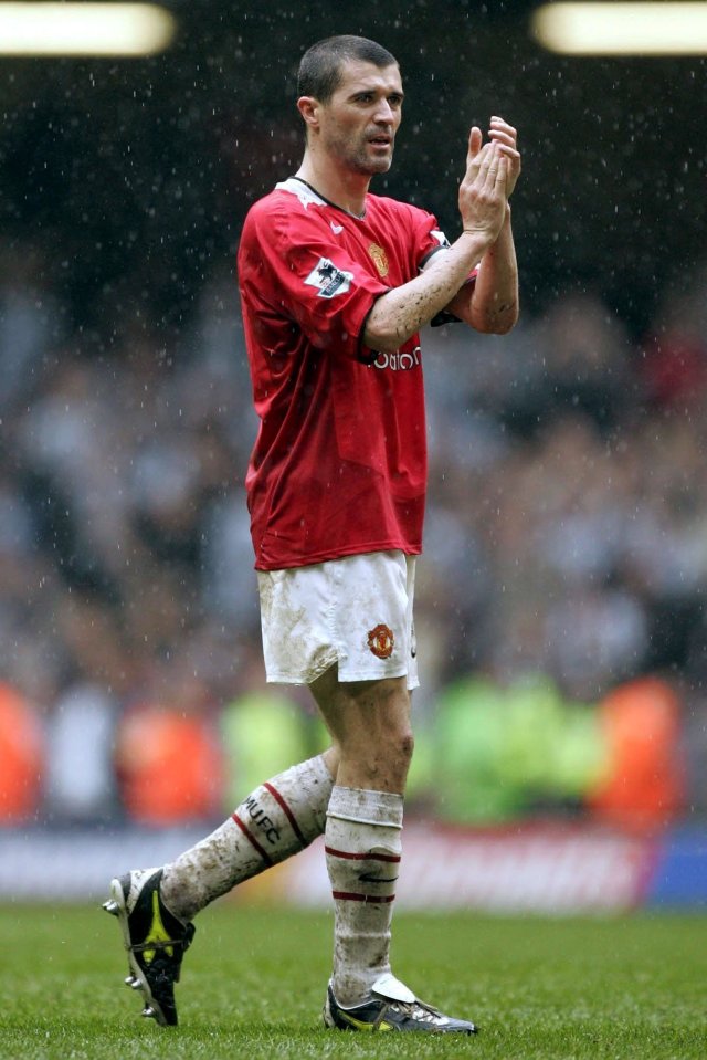 Roy Keane, Manchester United captain, applauding after a match.