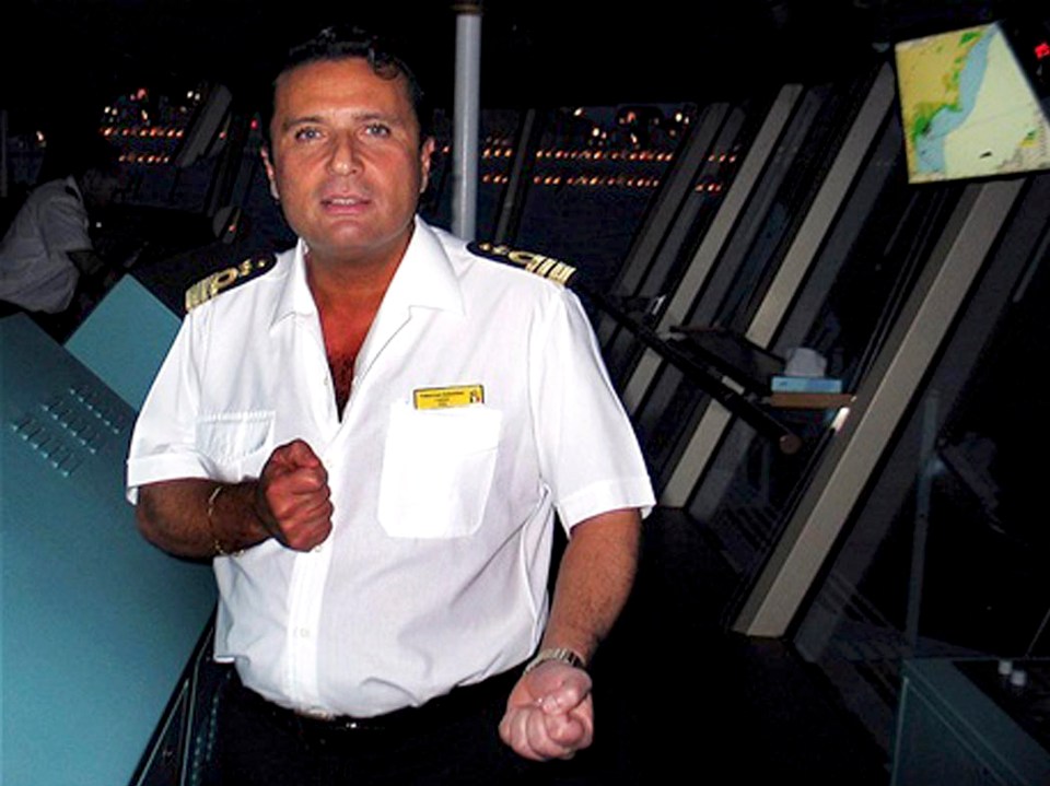 Photo of Francesco Schettino, captain of the Costa Concordia, on the ship's bridge.