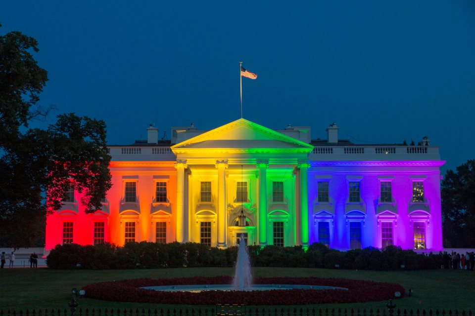 The White House illuminated in rainbow colors to celebrate the Supreme Court ruling on same-sex marriage.