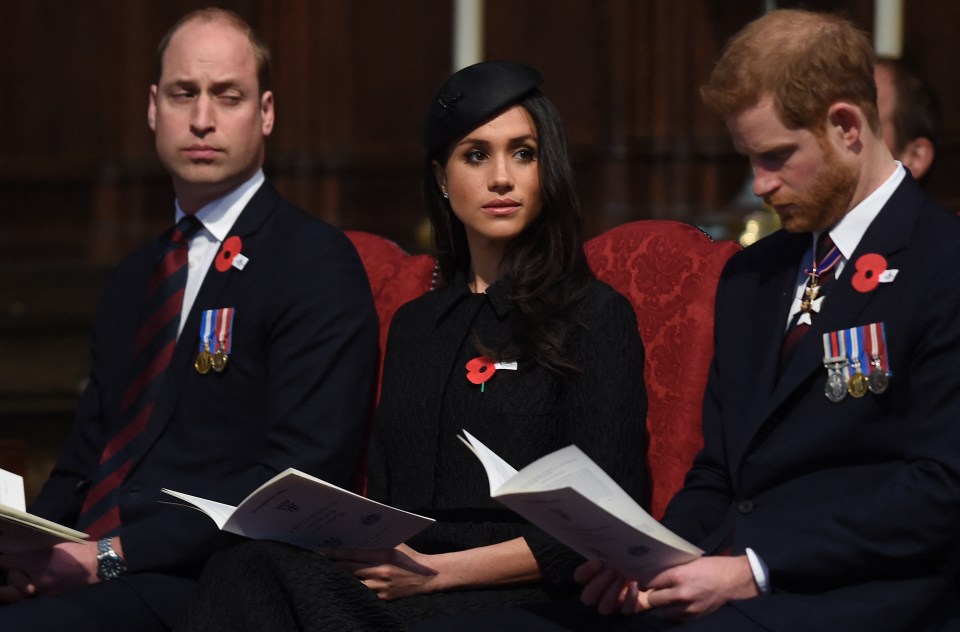 Prince Harry, Meghan Markle, and Prince William at an Anzac Day service.