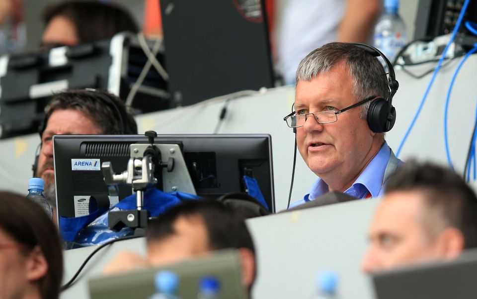 Clive Tyldesley, ITV commentator, at a sporting event.