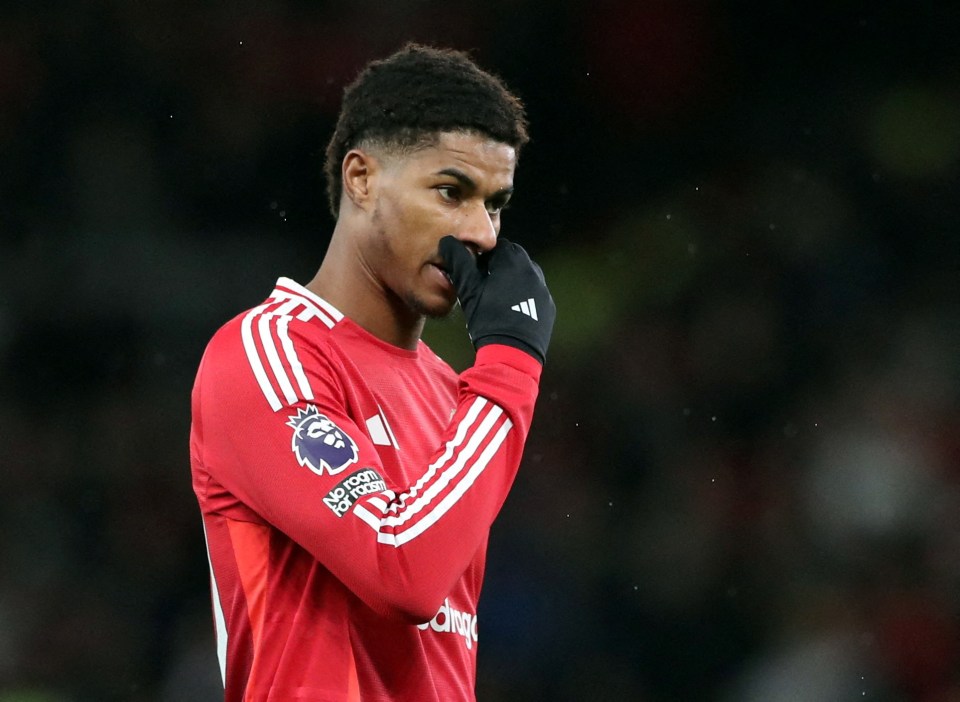 Marcus Rashford in Manchester United uniform.