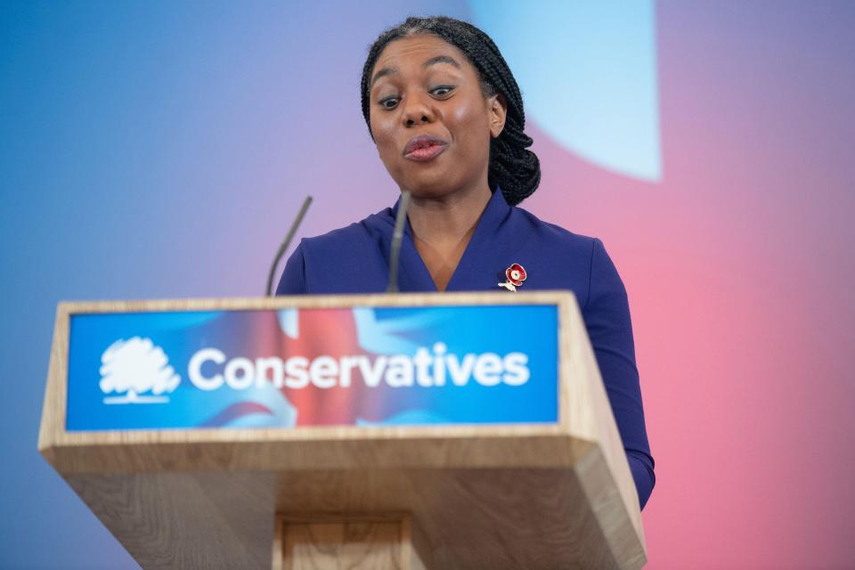 Kemi Badenoch speaking at a Conservative Party event.