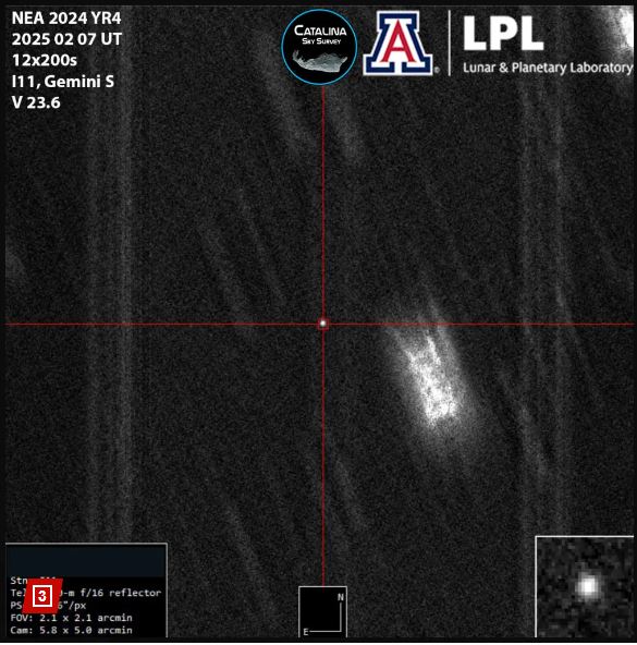 Image of asteroid 2024 YR4 captured by a large telescope.