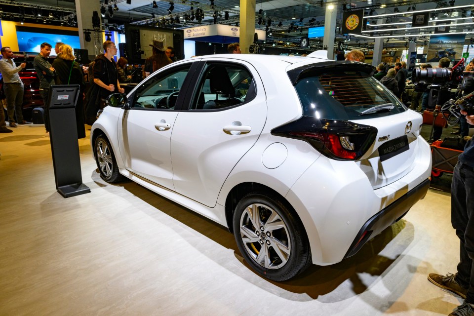 BRUSSELS, BELGIUM - JANUARY 10: Mazda 2 Hybrid compact hatchback car on display at the AutoSalon on January 10, 2025 in Brussels, Belgium. (Photo by Sjoerd van der Wal/Getty Images)