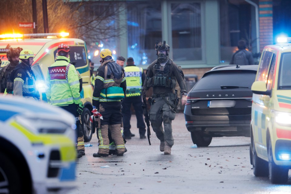 Emergency personnel at a school shooting.