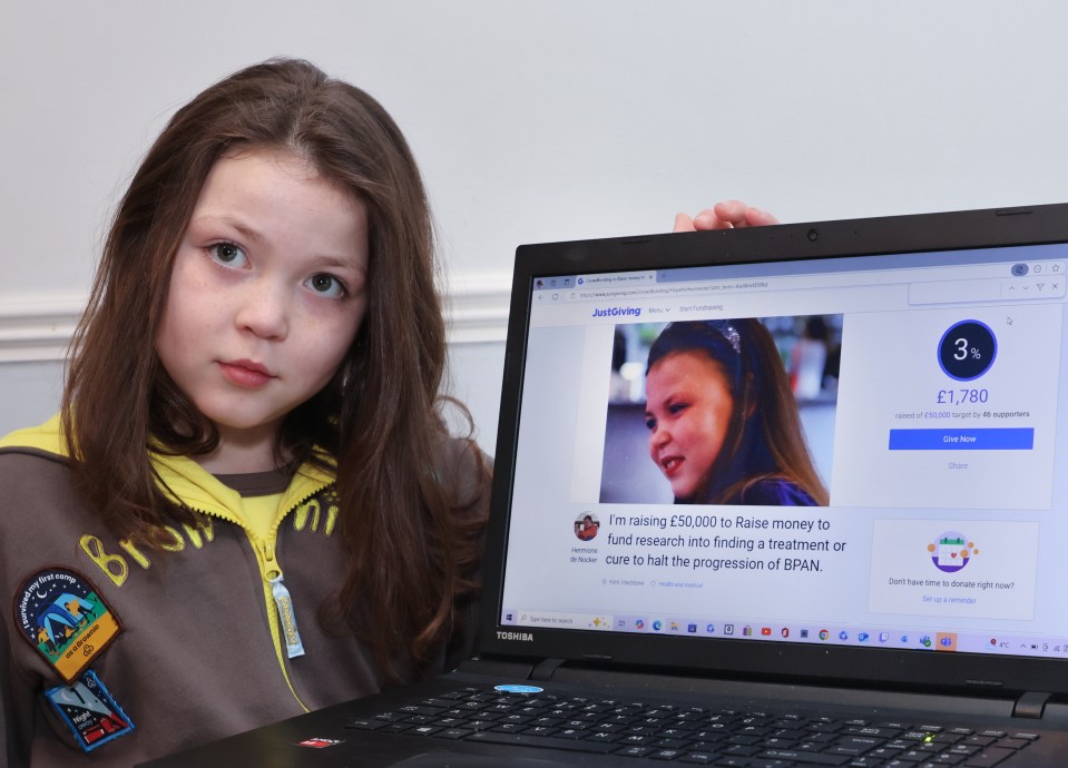 Nine-year-old girl fundraising online for brain disorder research.