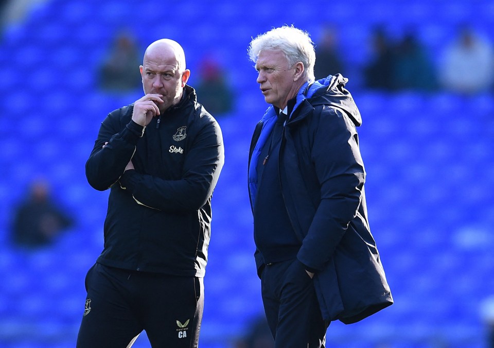 Everton manager David Moyes and assistant coach Charlie Adam.