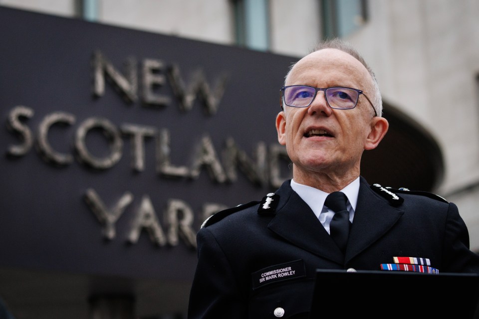 Metropolitan Police Commissioner Sir Mark Rowley speaking outside New Scotland Yard.