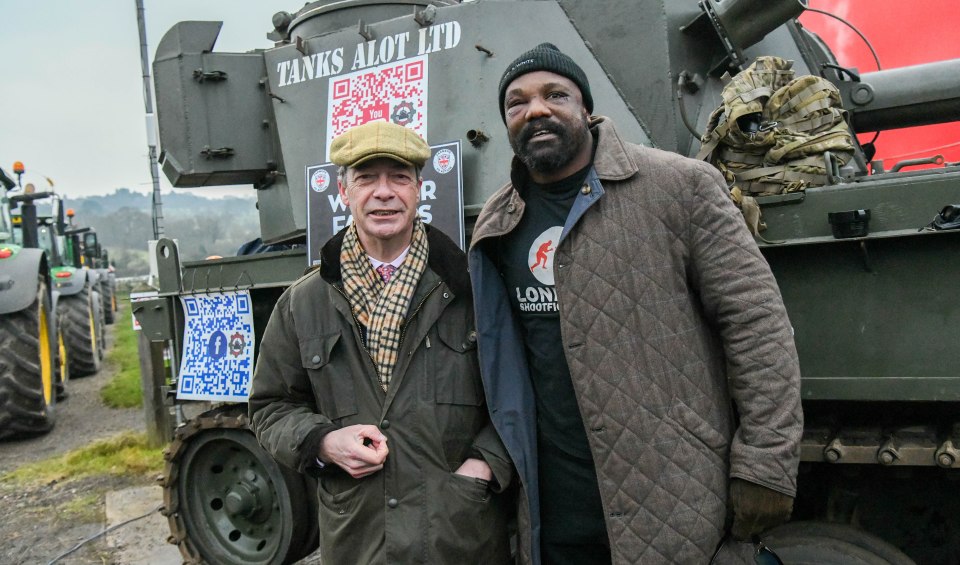 Nigel Farage and Derek Chisora at a farmers' demonstration.