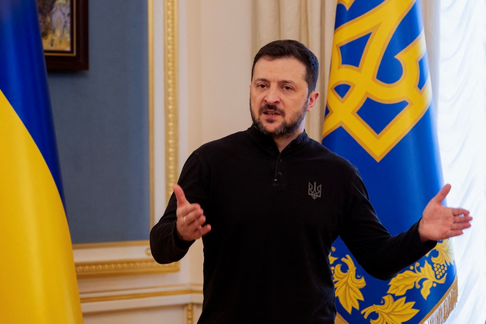 Volodymyr Zelensky giving a press conference.