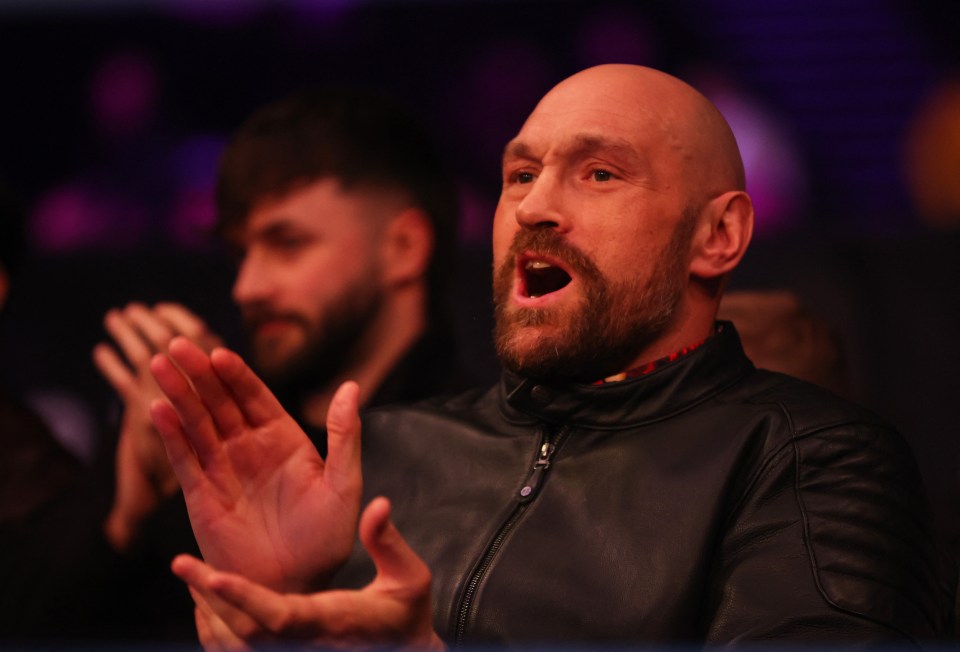 Tyson Fury reacting before a boxing match.