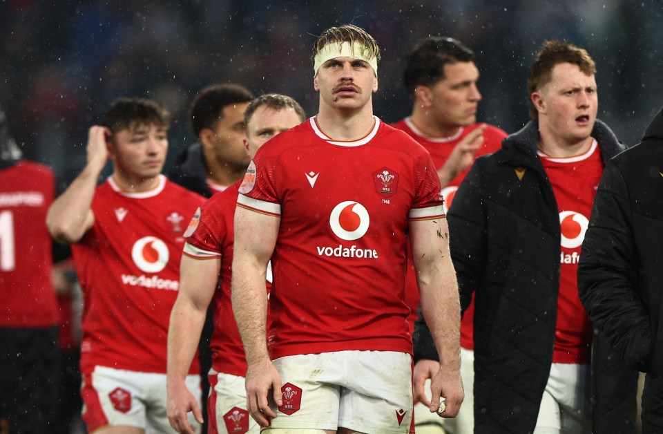 Aaron Wainwright of Wales looking dejected after a rugby match.