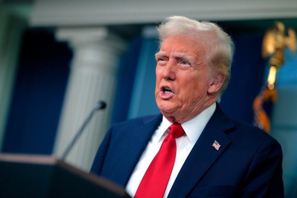 President Trump speaking at a press briefing.