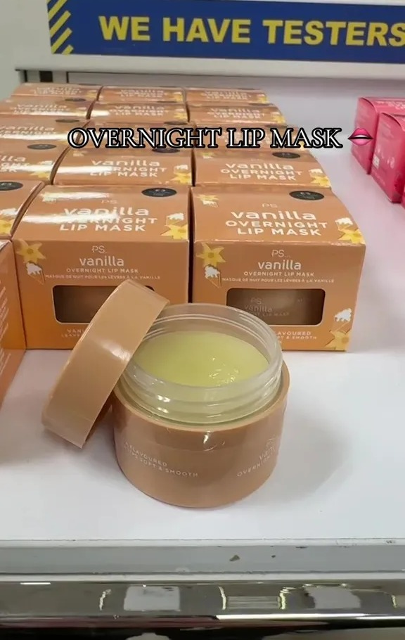 Vanilla overnight lip mask in a jar with boxes of the same product.