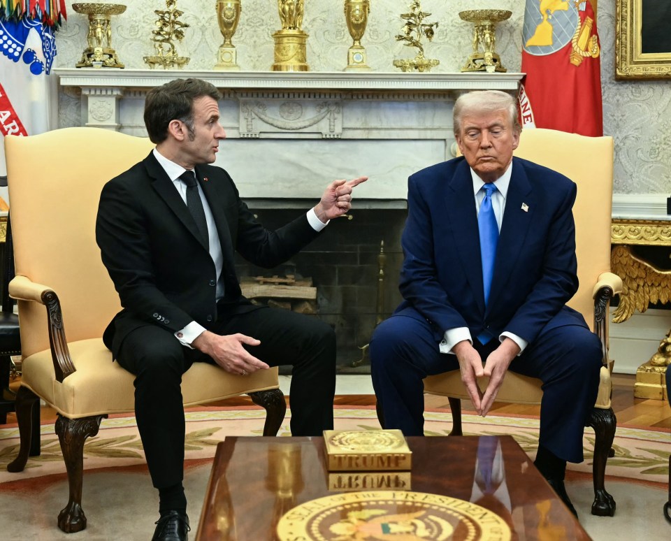 Donald Trump and Emmanuel Macron meeting in the Oval Office.