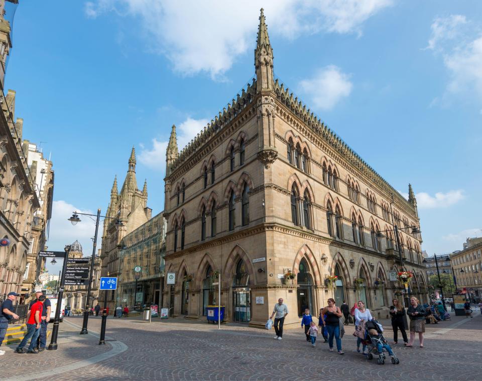 2C199FB the Wool Exchange building in Bradford, West Yorkshire now used as a retail centre including a large Waterstones shop