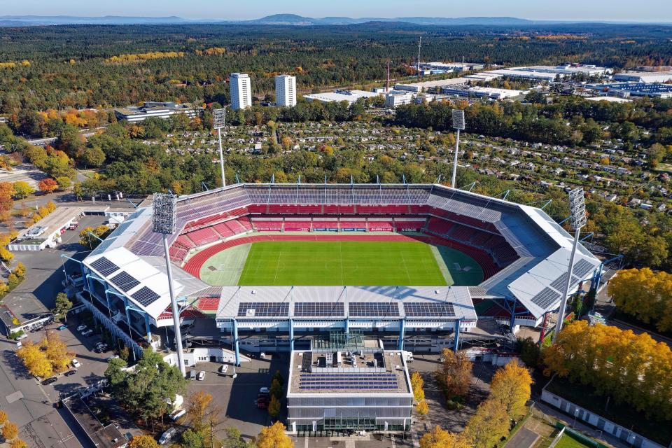 Aerial view of Max Morlock Stadium in Nuremberg, Germany.