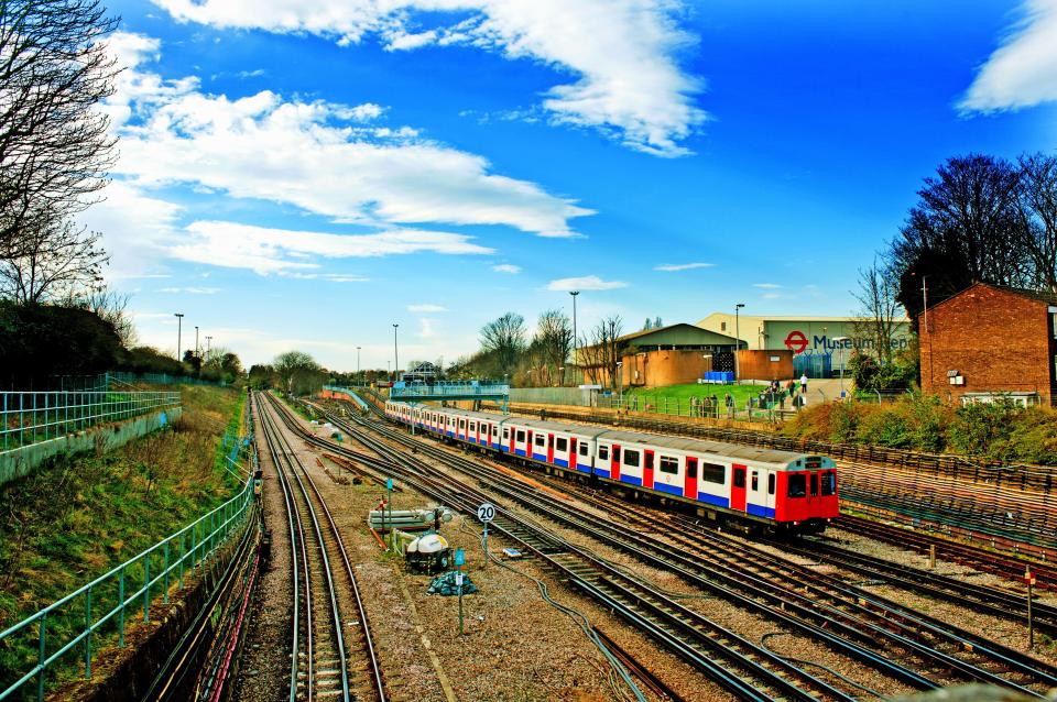 London Underground train at Acton Town station.