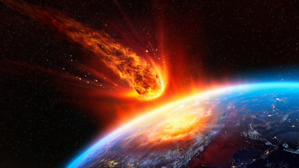 Illustration of a meteor on a collision course with Earth.