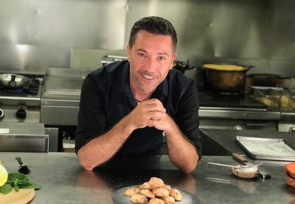 Gino D'Acampo with his lemon biscuits on the set of his TV show, Gino's Italian Express.