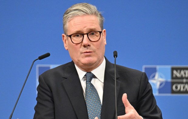 Keir Starmer speaking at a NATO press conference.