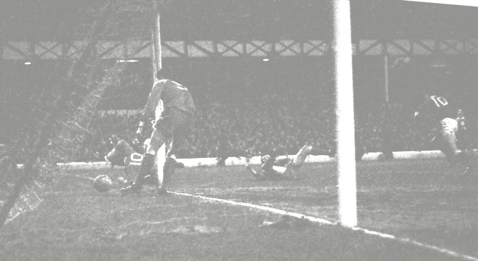 Alan Ball scoring the winning goal for Everton against Liverpool.