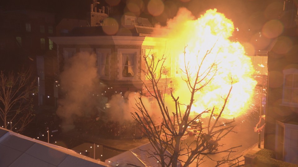 The Queen Victoria pub exploding.