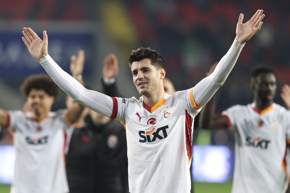 Alvaro Morata of Galatasaray acknowledges fans after a Turkish Super Lig win.