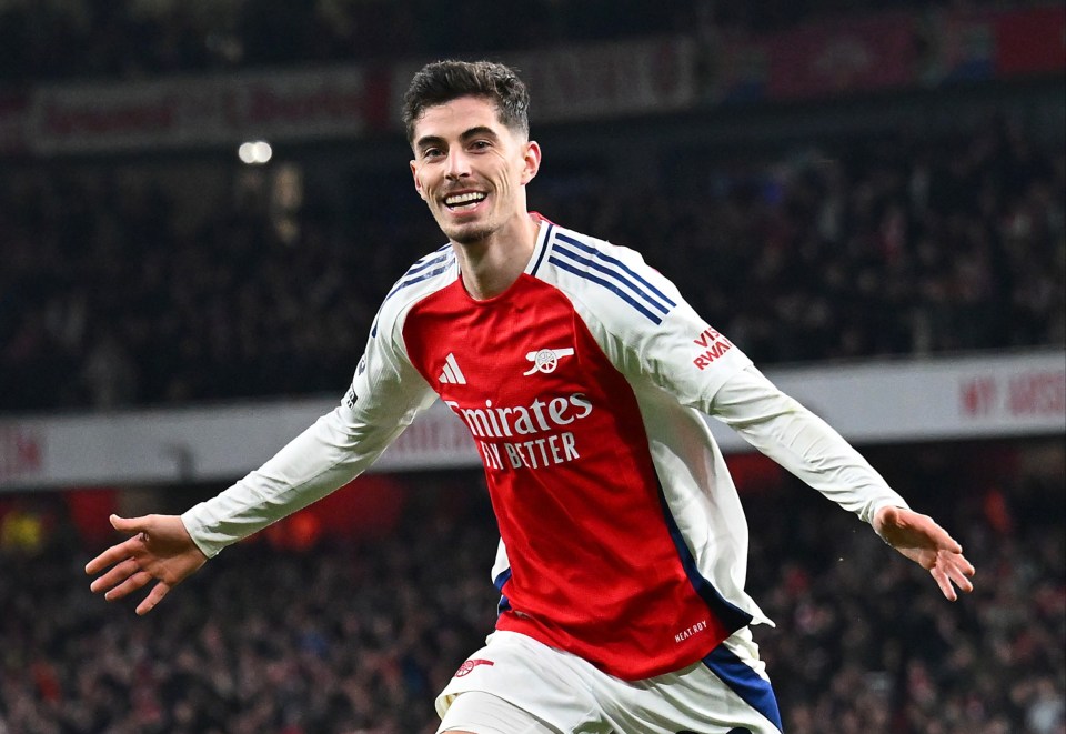 Kai Havertz of Arsenal celebrating a goal.