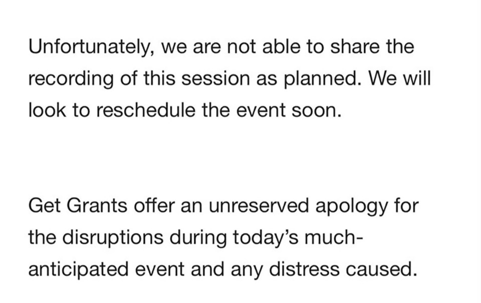 Email explaining that a charity Zoom meeting was interrupted by inappropriate content.