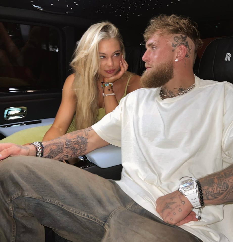 Jake Paul and Jutta Leerdam sitting together in a car.